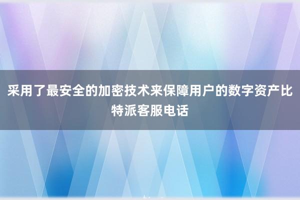 采用了最安全的加密技术来保障用户的数字资产比特派客服电话