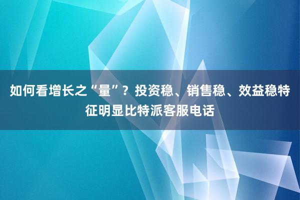 如何看增长之“量”？投资稳、销售稳、效益稳特征明显比特派客服电话