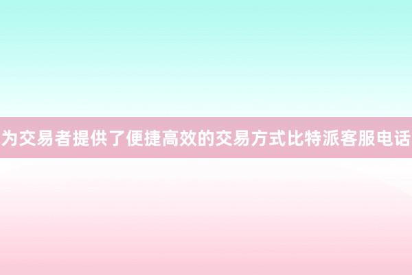 为交易者提供了便捷高效的交易方式比特派客服电话